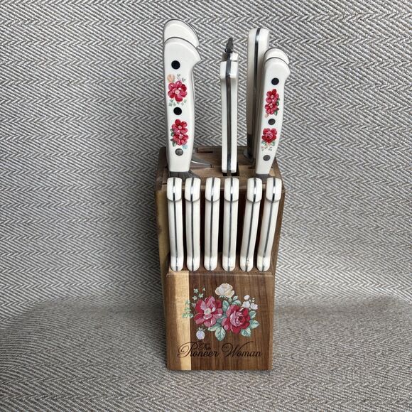 Pioneer Woman Vintage Floral 14pc Knife Block Set - Picture 2 of 12